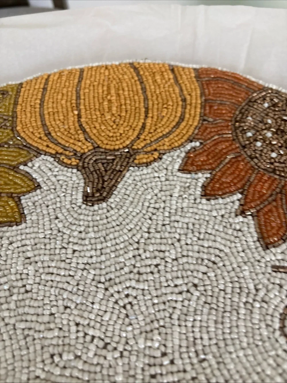 Beaded Pumpkin & Sunflower Table Accent - Orange